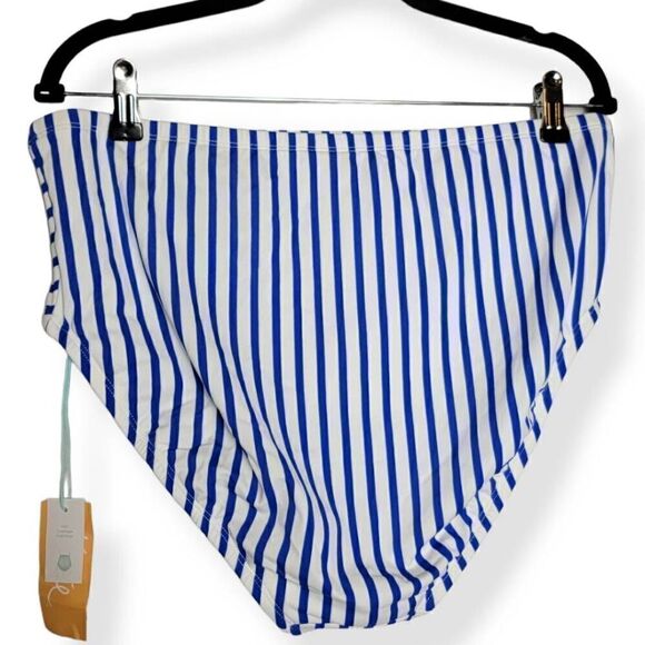 Kona Sol Navy Stripped High Coverage High Waist Bikini Bottom 16W/18W - Picture 2 of 4